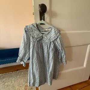 Doen Carine Dress in Blueberry Hills Pattern with Ruffled Collar and Sleeves